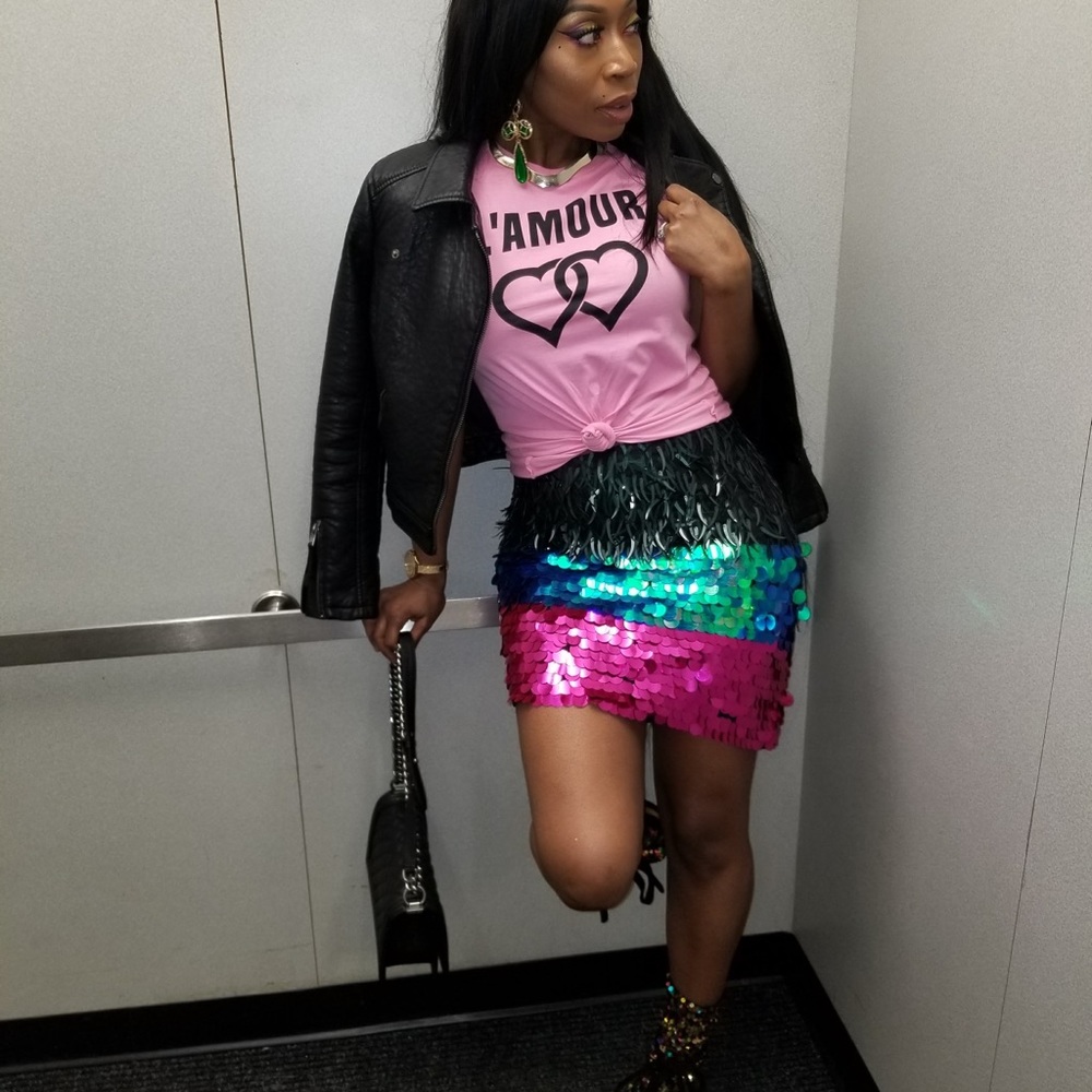 Sequins block skirt